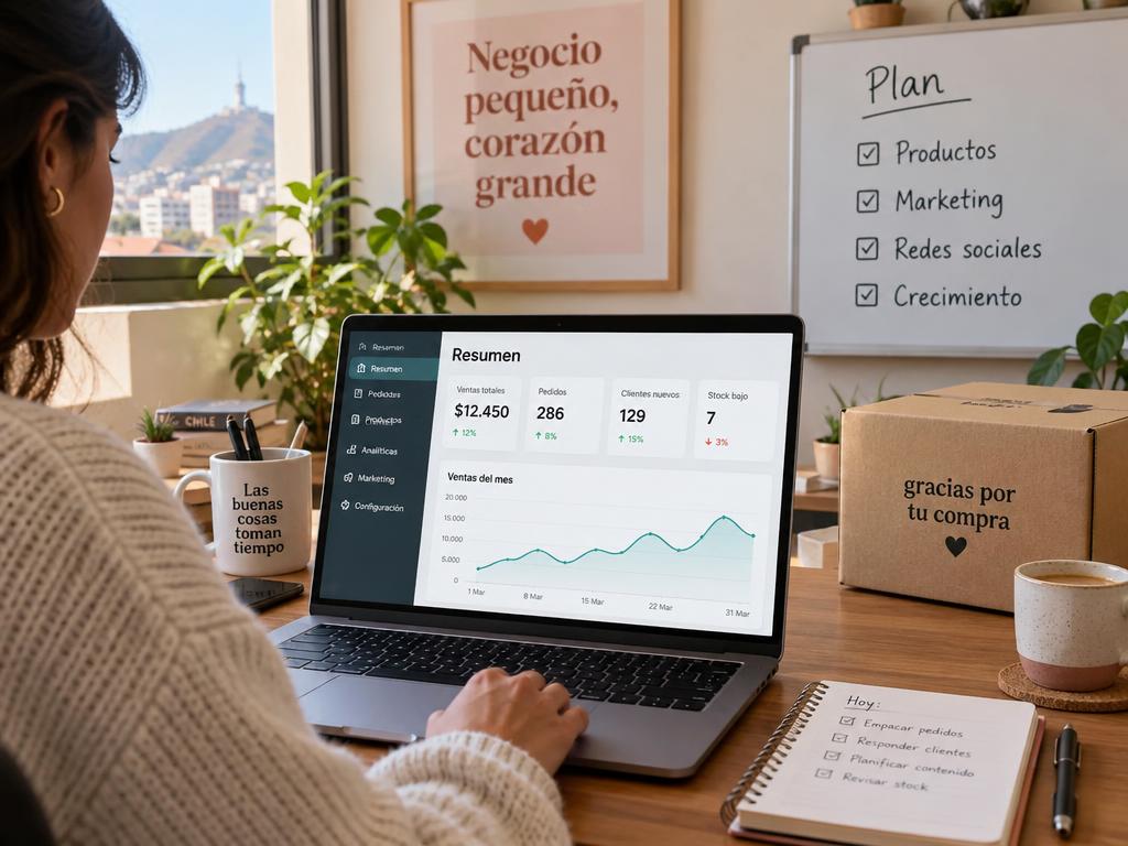 Equipo administrando una tienda virtual desde una laptop